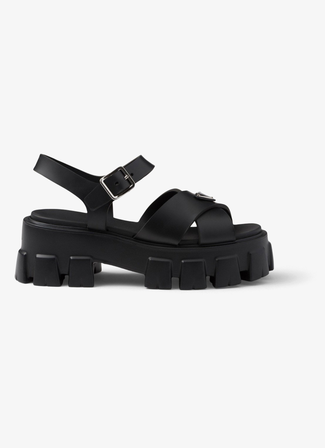 Prada Monolith sandaal van rubber met logo - voorkant zwart