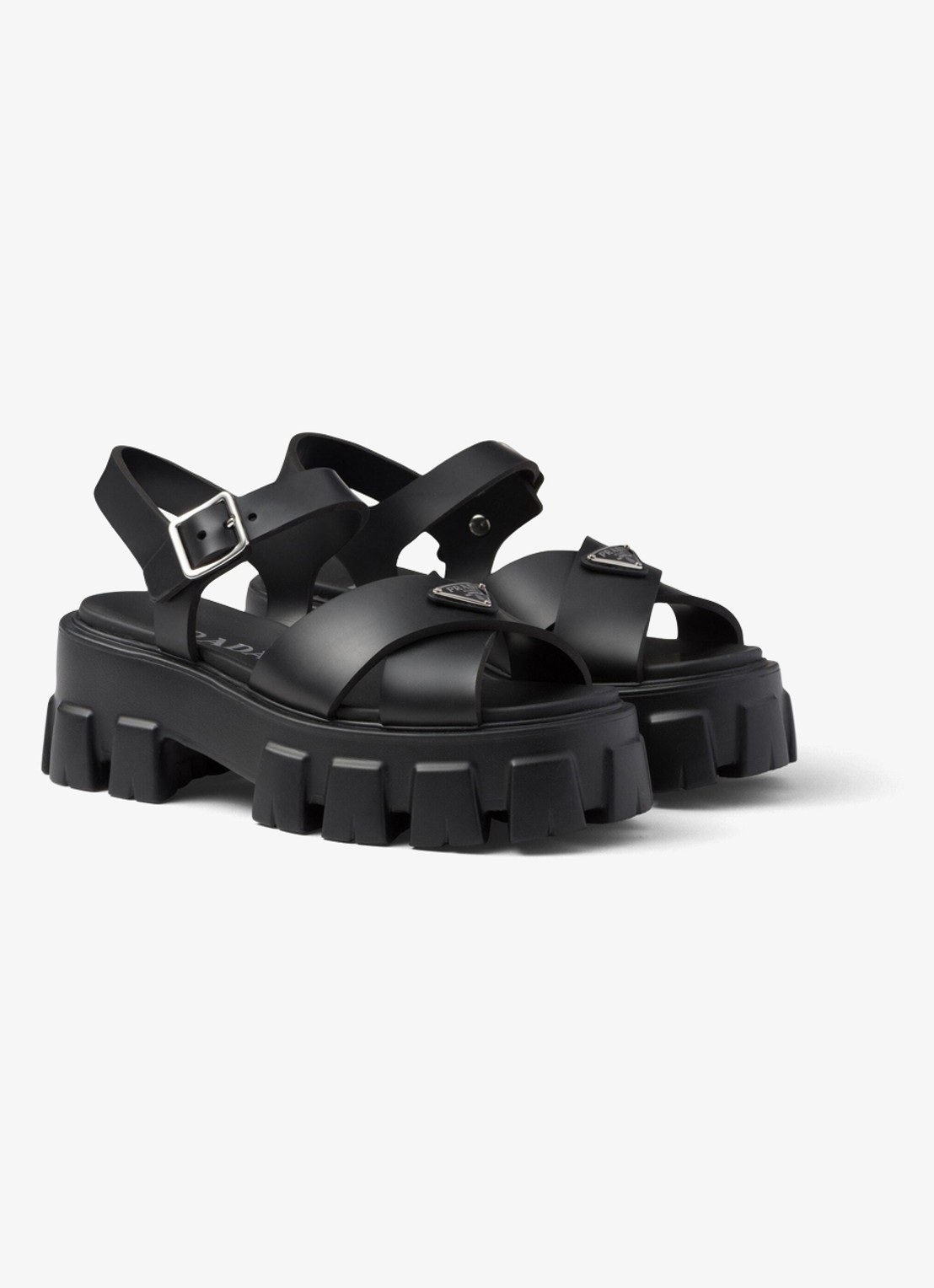 Prada Monolith sandaal van rubber met logo - voorkant 2 zwart