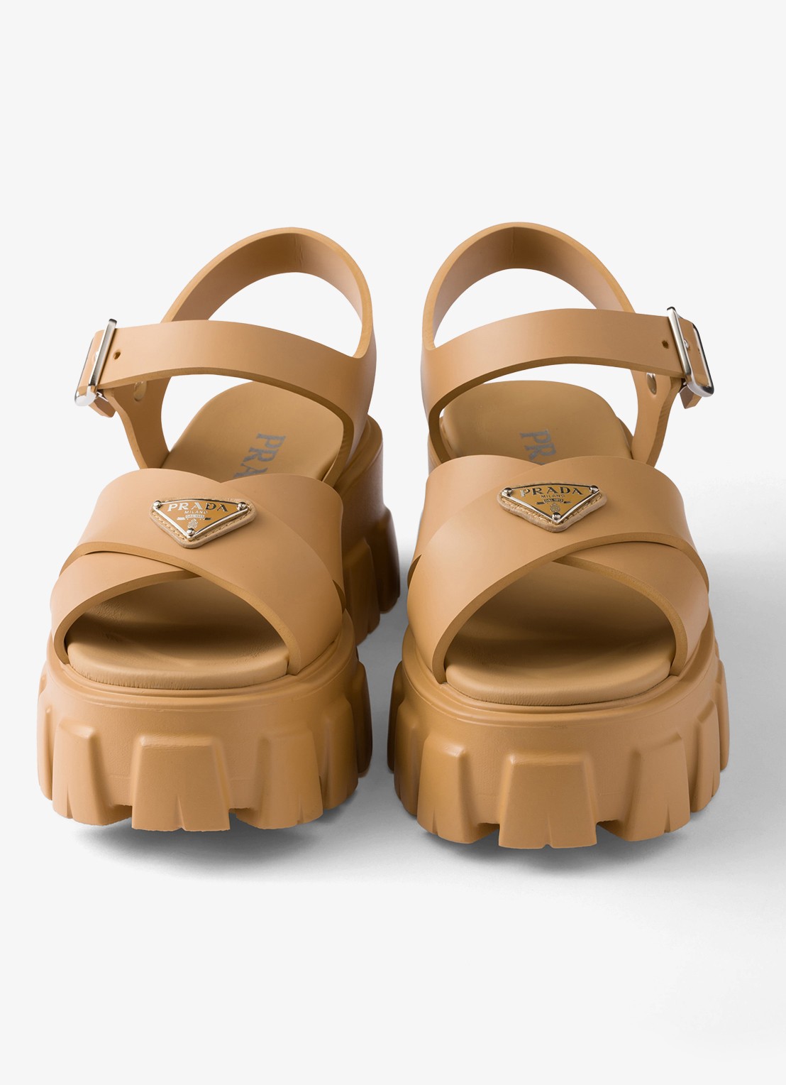 Prada Monolith sandaal van rubber met logo - detail 5 camel