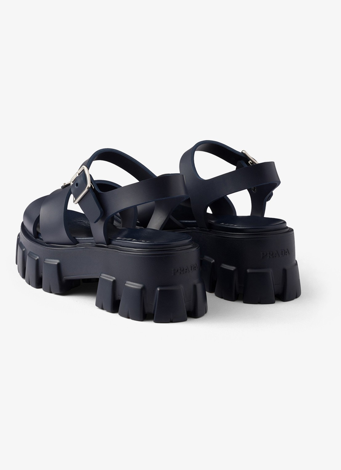 Prada Monolith sandaal van rubber met logo - achterkant 3 donkerblauw