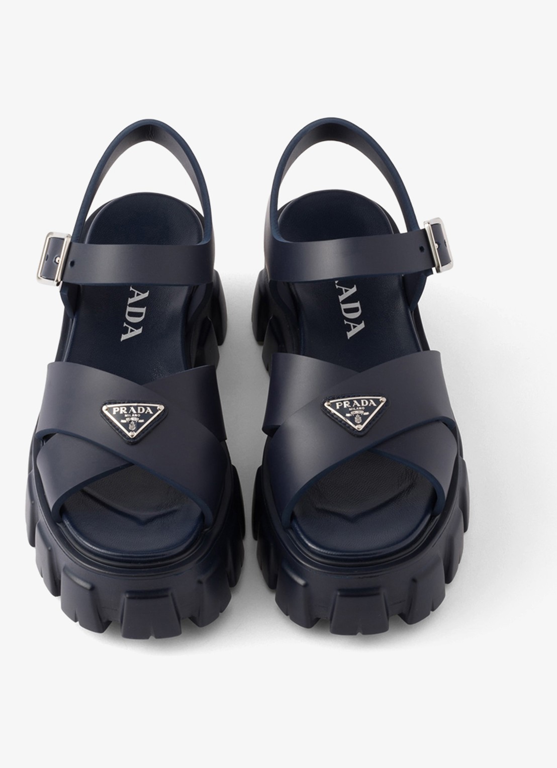 Prada Monolith sandaal van rubber met logo - detail 4 donkerblauw