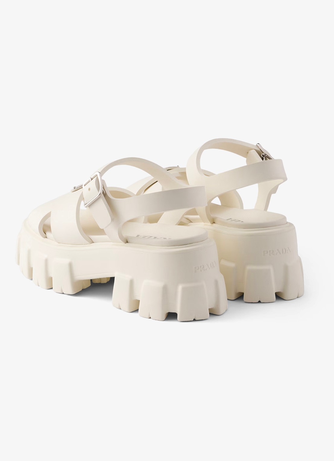 Prada Monolith sandaal van rubber met logo - achterkant 3 gebroken wit