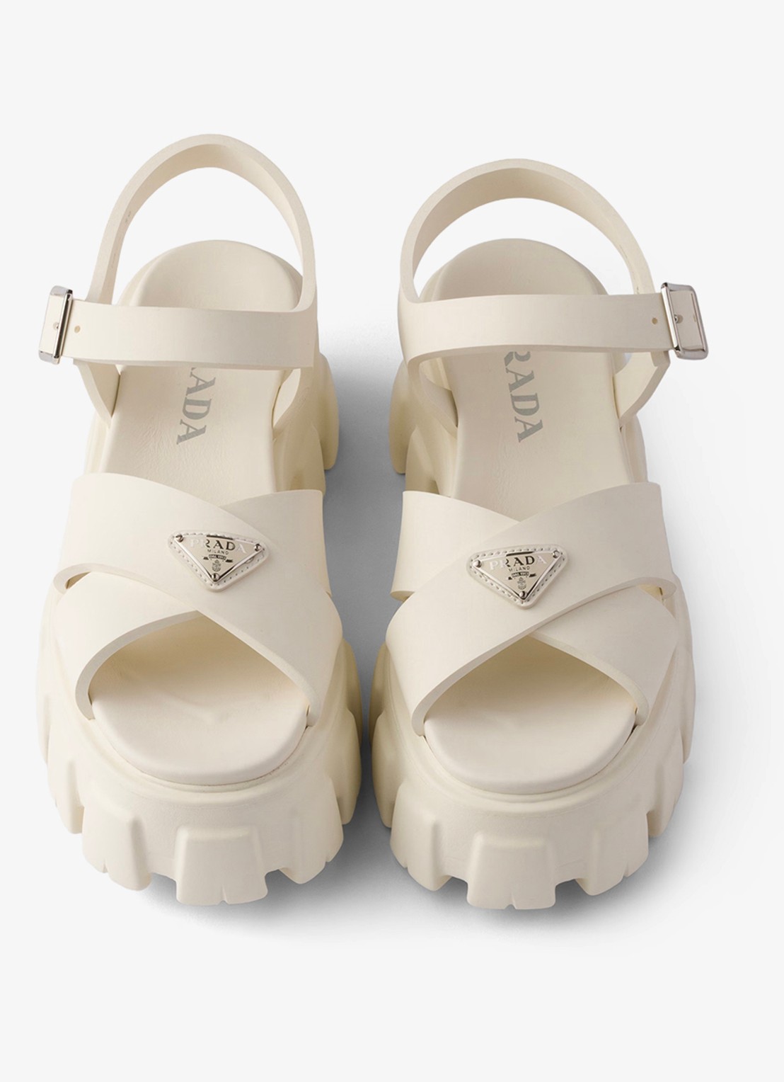 Prada Monolith sandaal van rubber met logo - detail 4 gebroken wit
