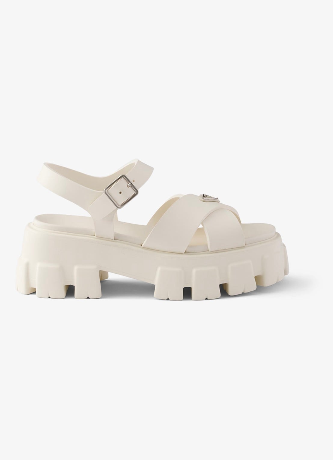 Prada Monolith sandaal van rubber met logo - voorkant gebroken wit
