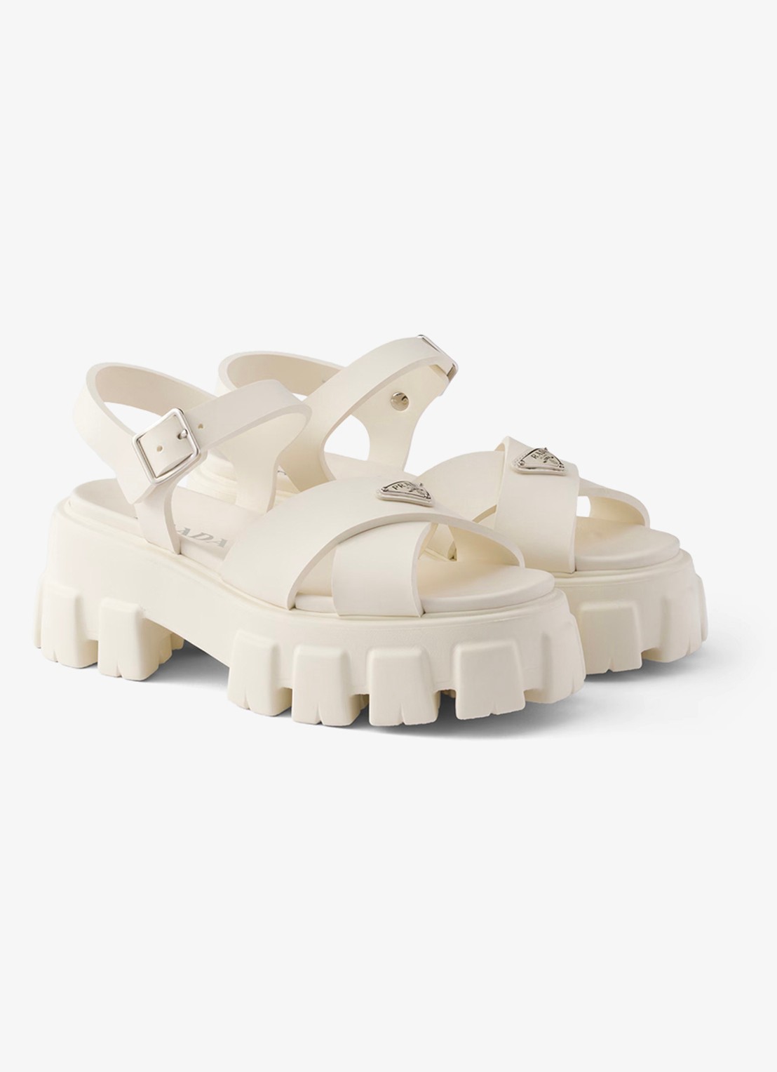 Prada Monolith sandaal van rubber met logo - voorkant 2 gebroken wit