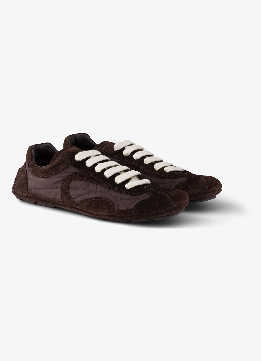 Prada Montecarlo Re-Edition 2005 Re-Nylon sneaker met kalfssuède details - detail 3 donkerbruin