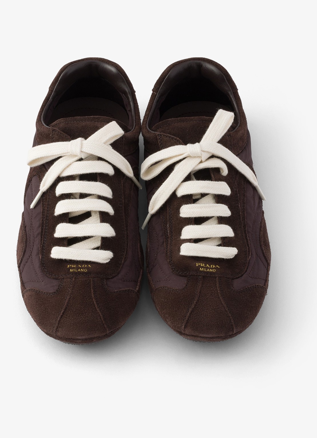Prada Montecarlo Re-Edition 2005 Re-Nylon sneaker met kalfssuède details - detail 4 donkerbruin