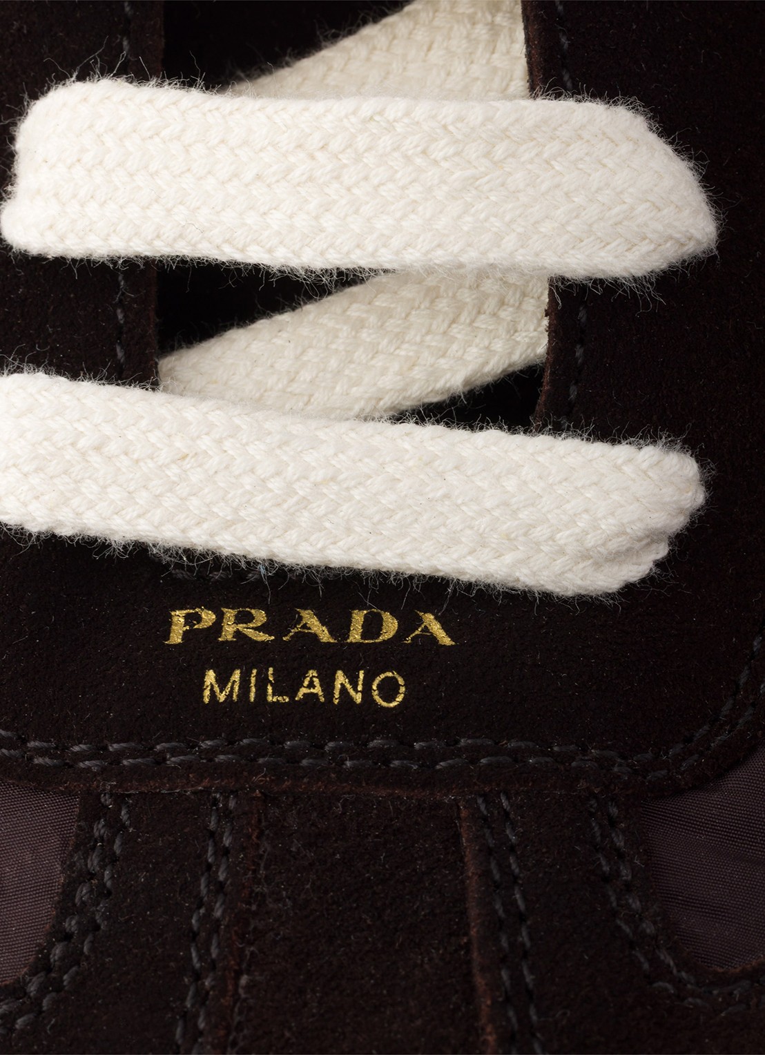 Prada Montecarlo Re-Edition 2005 Re-Nylon sneaker met kalfssuède details - detail 5 donkerbruin