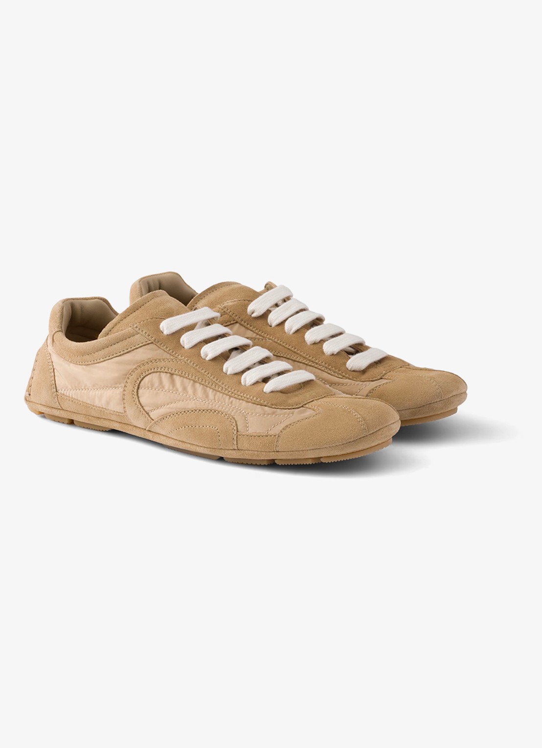 Prada Montecarlo Re-Edition 2005 Re-Nylon sneaker met kalfssuède details - detail 4 beige