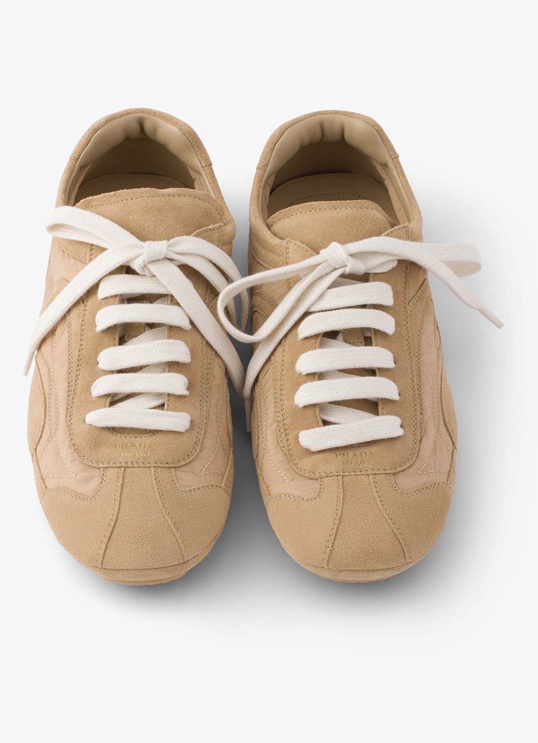 Prada Montecarlo Re-Edition 2005 Re-Nylon sneaker met kalfssuède details - detail 5 beige