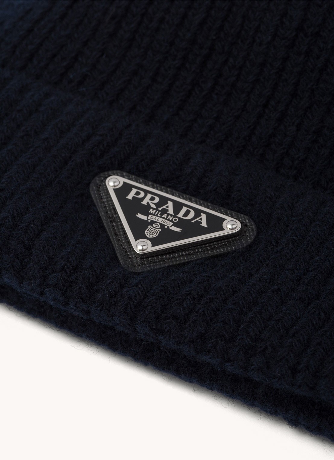 Prada Muts in kasjmierblend met logo - achterkant donkerblauw