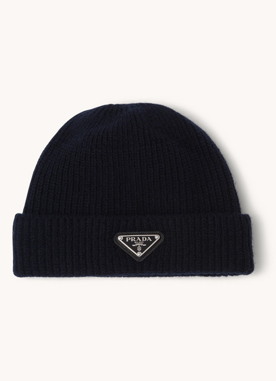 Prada Muts in kasjmierblend met logo - voorkant 2 donkerblauw