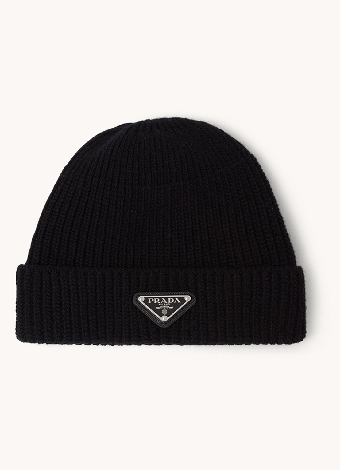Prada Muts in kasjmierblend met logo - voorkant 2 zwart