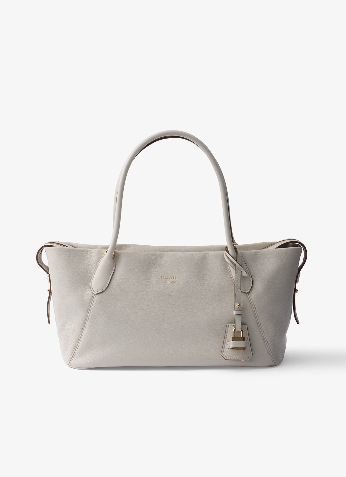 Prada Ouvert Large schoudertas van kalfsleer - voorkant 5 gebroken wit