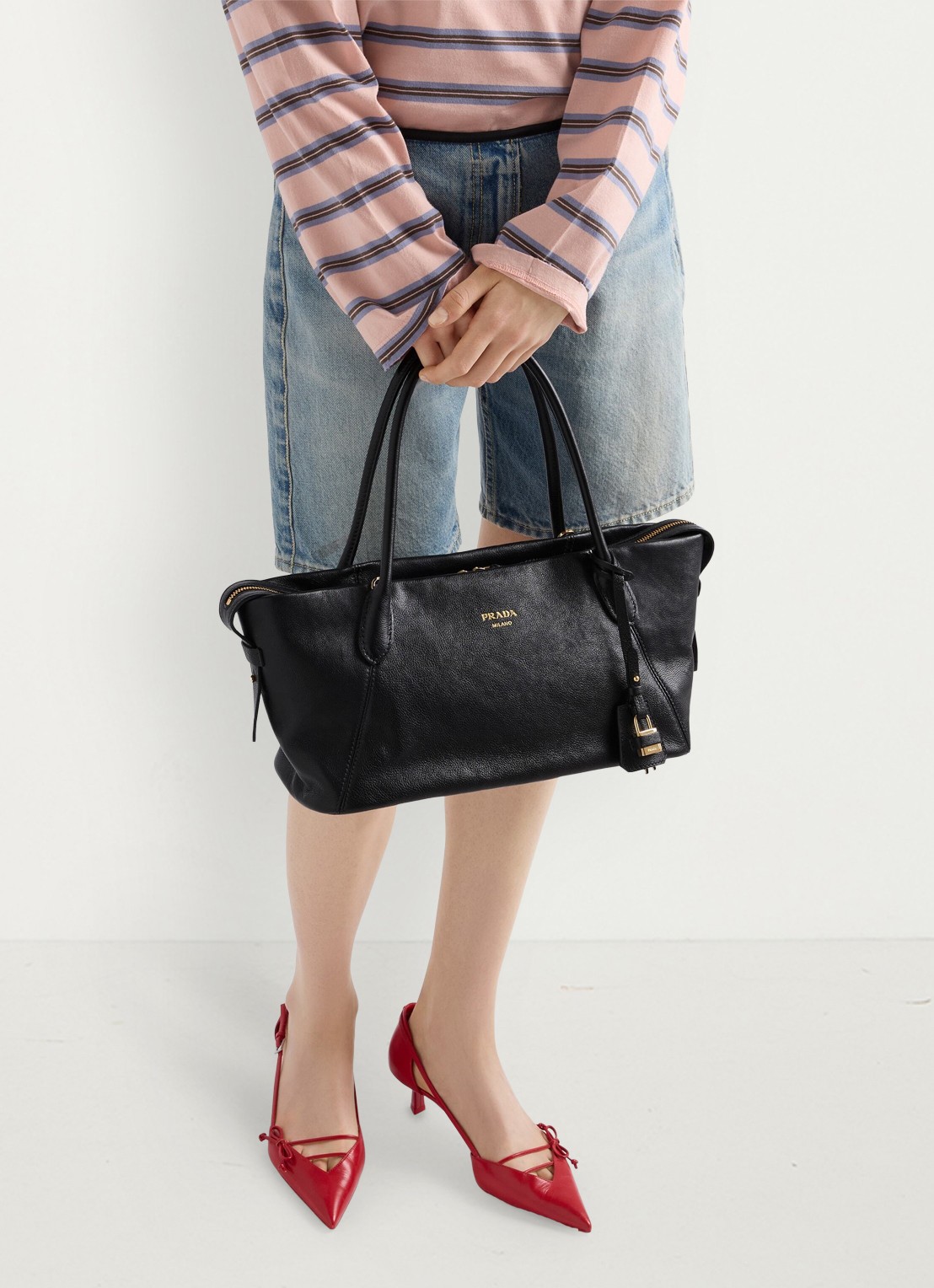 Prada Ouvert Large schoudertas van kalfsleer - detail 3 zwart