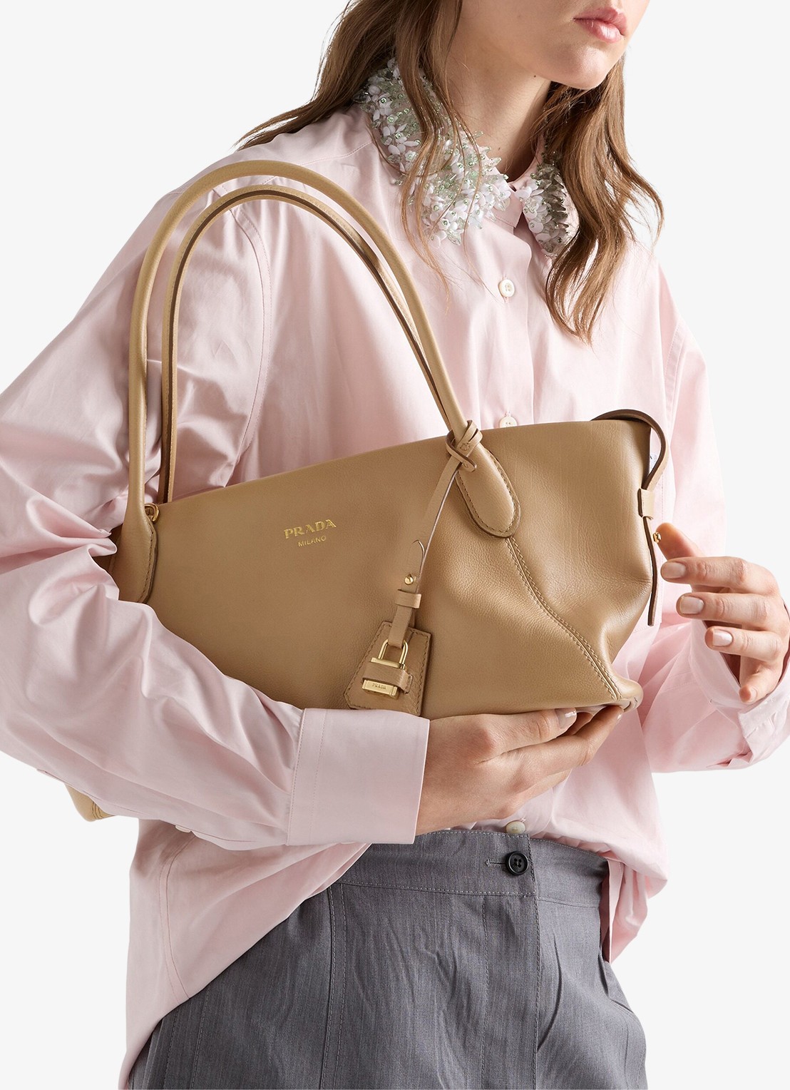 Prada Ouvert Large schoudertas van kalfsleer - detail 4 beige