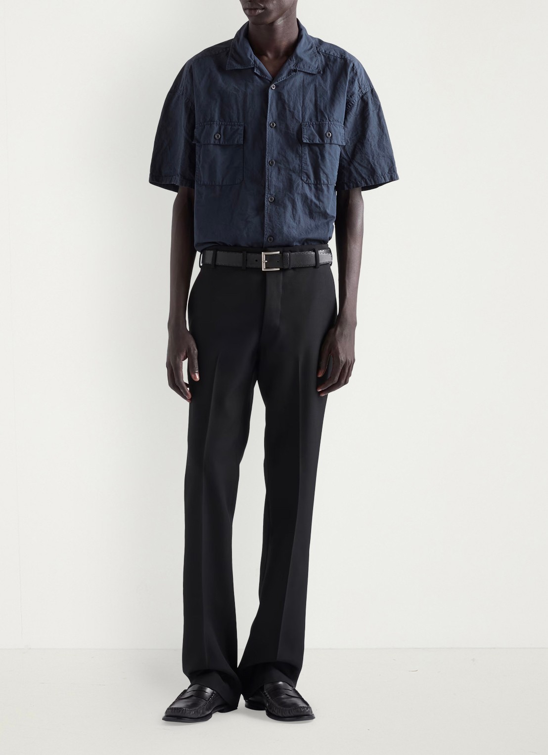 Prada Oversized fit overhemd in linnenblend - voorkant 2 donkerblauw