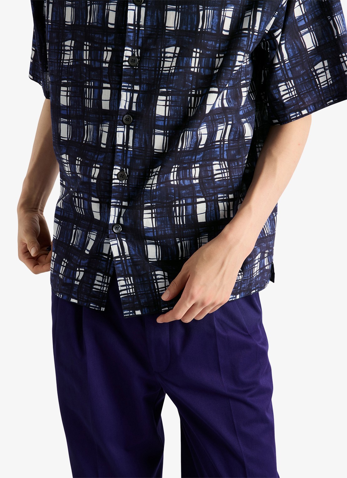 Prada Oversized fit overhemd met ruitdessin - detail 4 donkerblauw