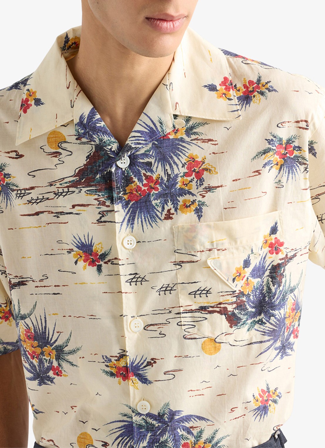 Prada Oversized fit overhemd met tropische print - detail 3 creme