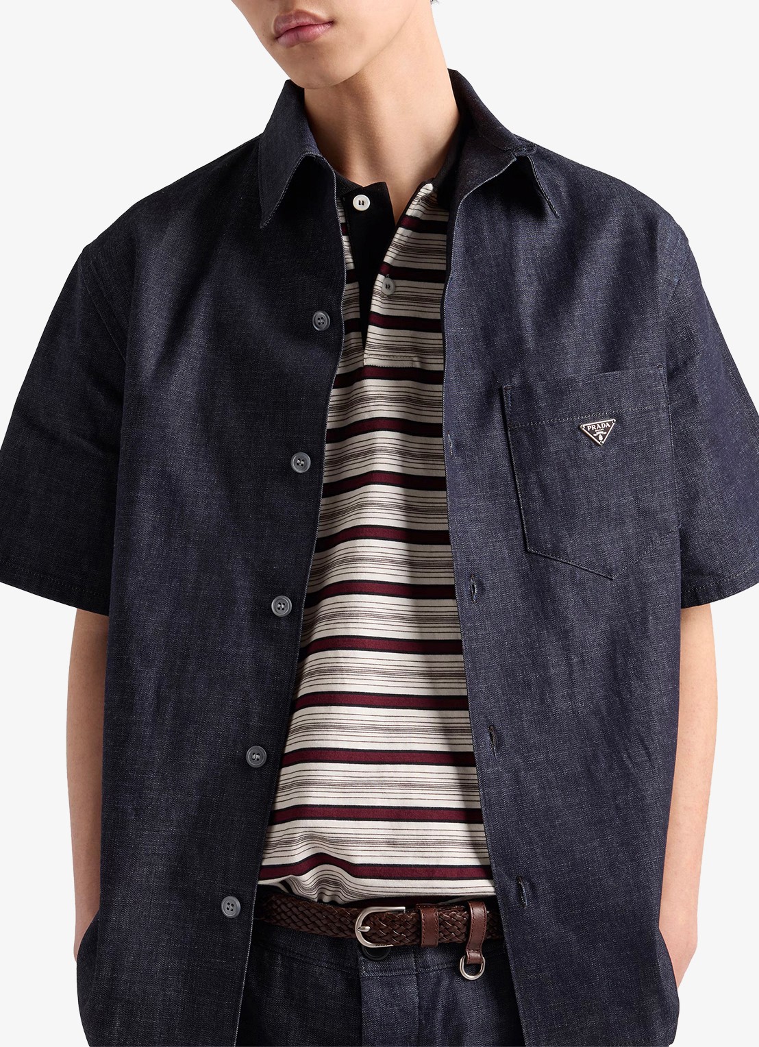 Prada Oversized fit overhemd van chambray met borstzak - detail indigo