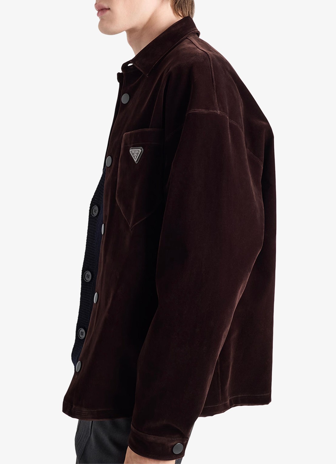 Prada Oversized fit overshirt met borstzak - detail 3 donkerbruin
