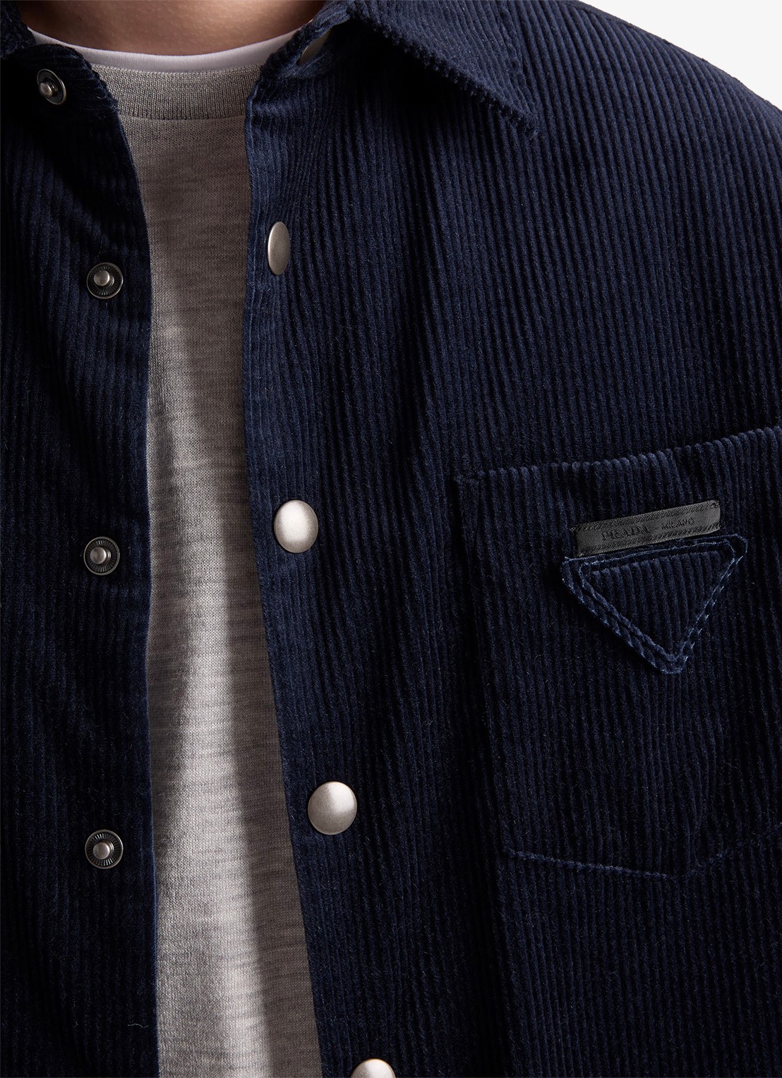 Prada Oversized fit overshirt van corduroy met borstzak - detail 5 donkerblauw