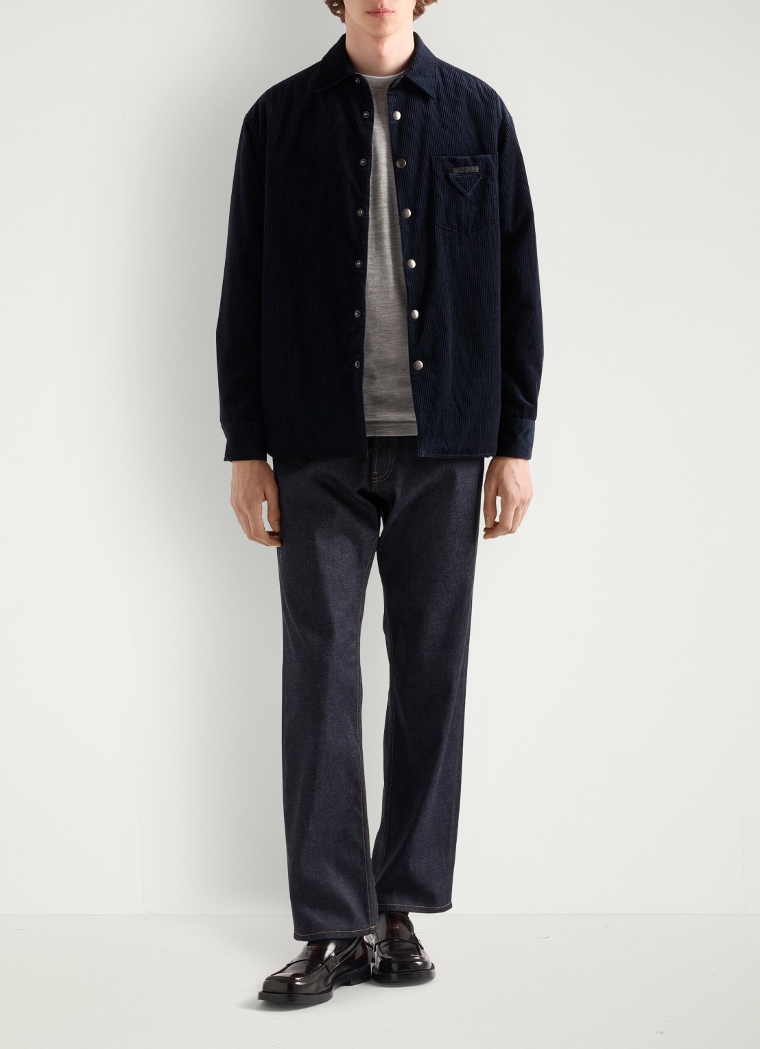 Prada Oversized fit overshirt van corduroy met borstzak - voorkant 3 donkerblauw
