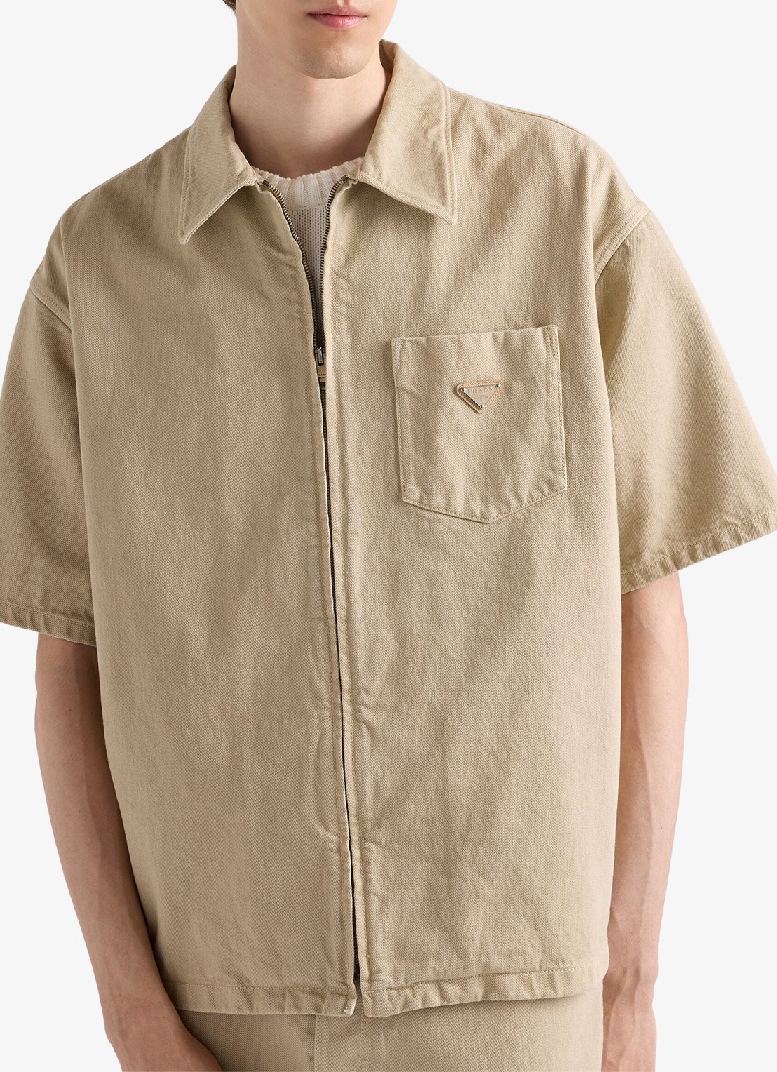 Prada Oversized fit overshirt van denim met borstzak - detail 2 beige