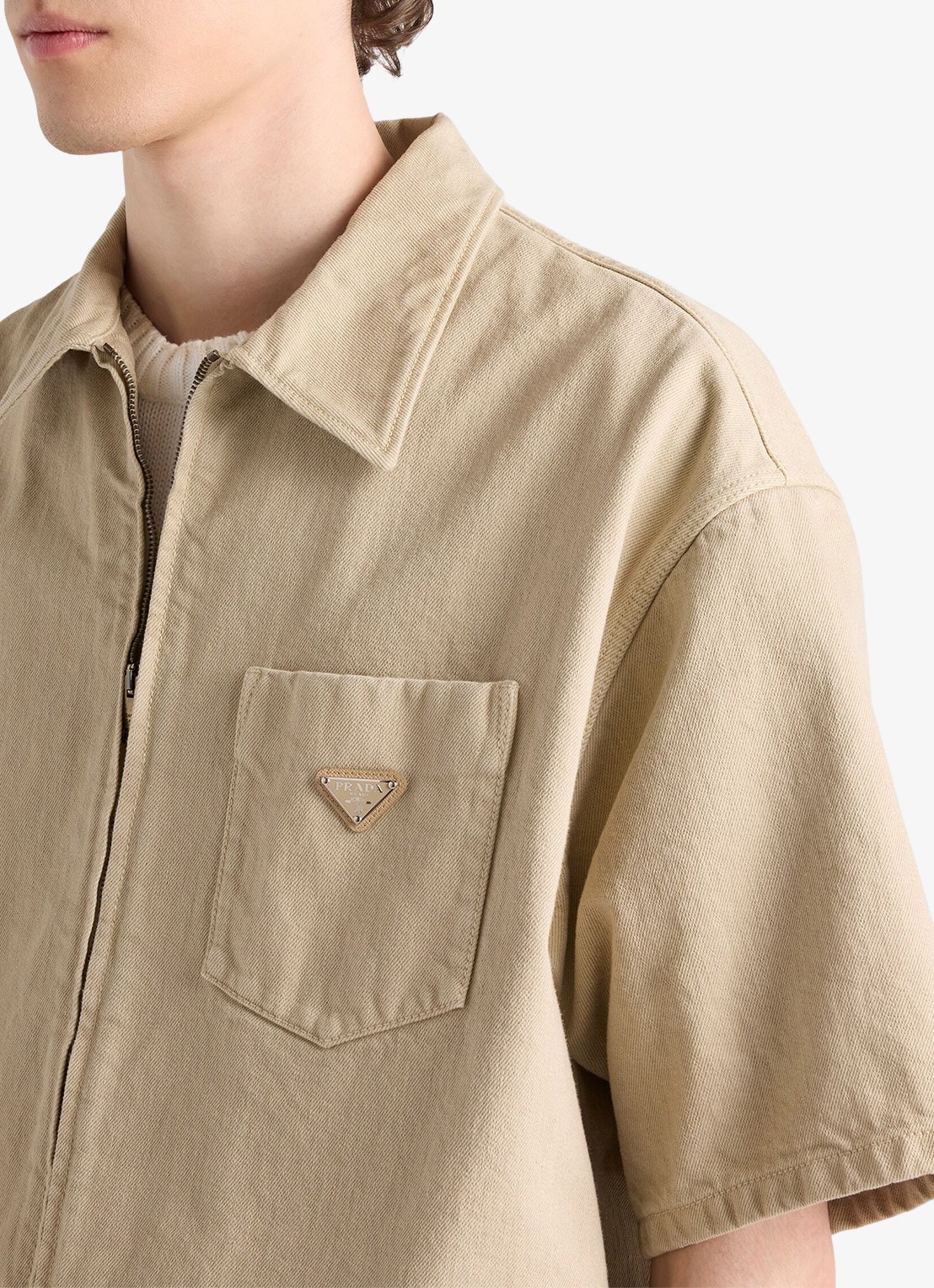 Prada Oversized fit overshirt van denim met borstzak - detail 3 beige