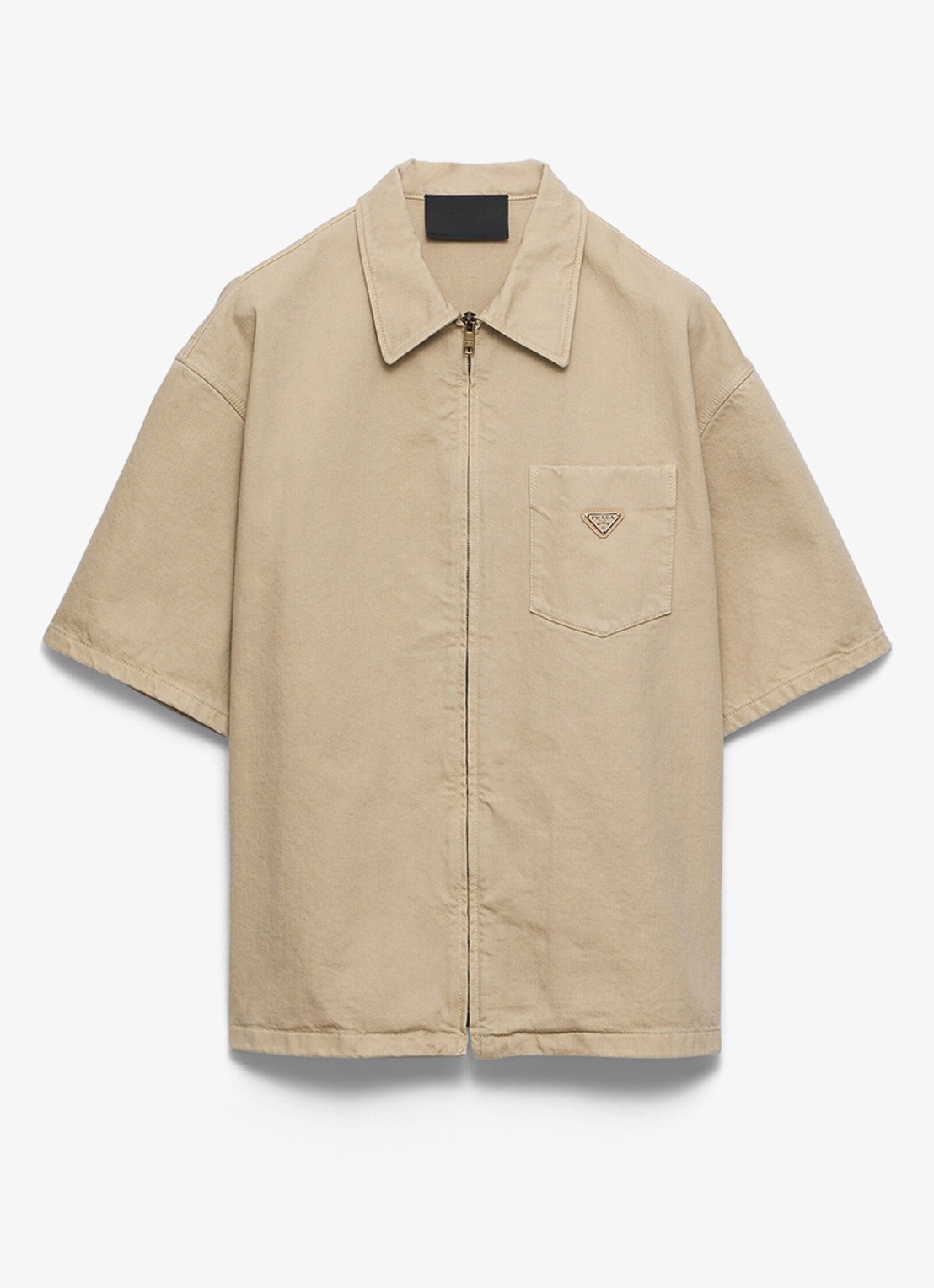 Prada Oversized fit overshirt van denim met borstzak - voorkant 4 beige