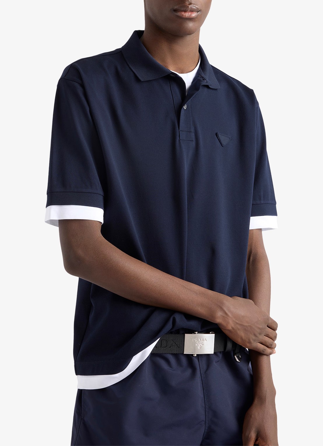 Prada Oversized fit polo met contrast - detail 4 donkerblauw