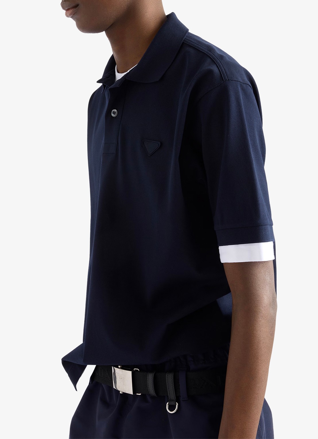 Prada Oversized fit polo met contrast - detail 6 donkerblauw