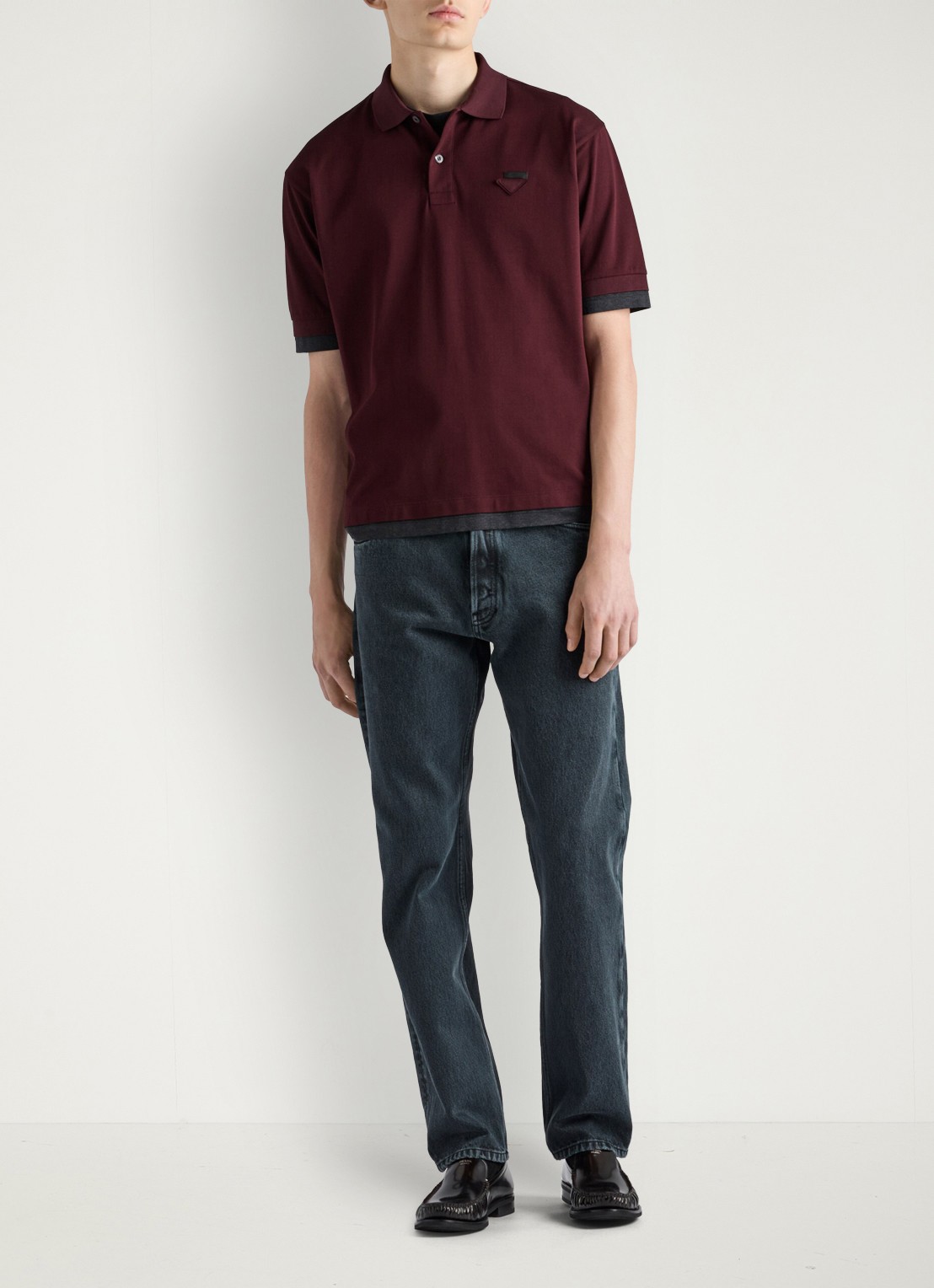 Prada Oversized fit polo met contrast - voorkant 6 bordeauxrood