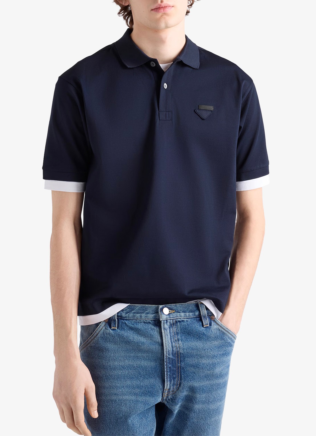 Prada Oversized fit polo met contrast - detail 3 donkerblauw