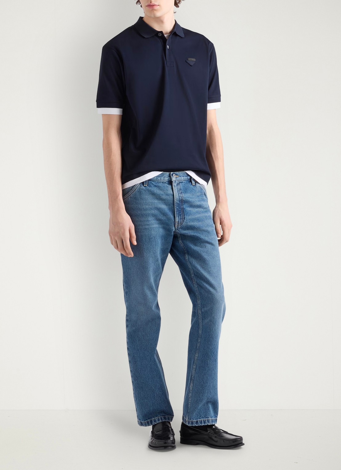 Prada Oversized fit polo met contrast - voorkant 2 donkerblauw
