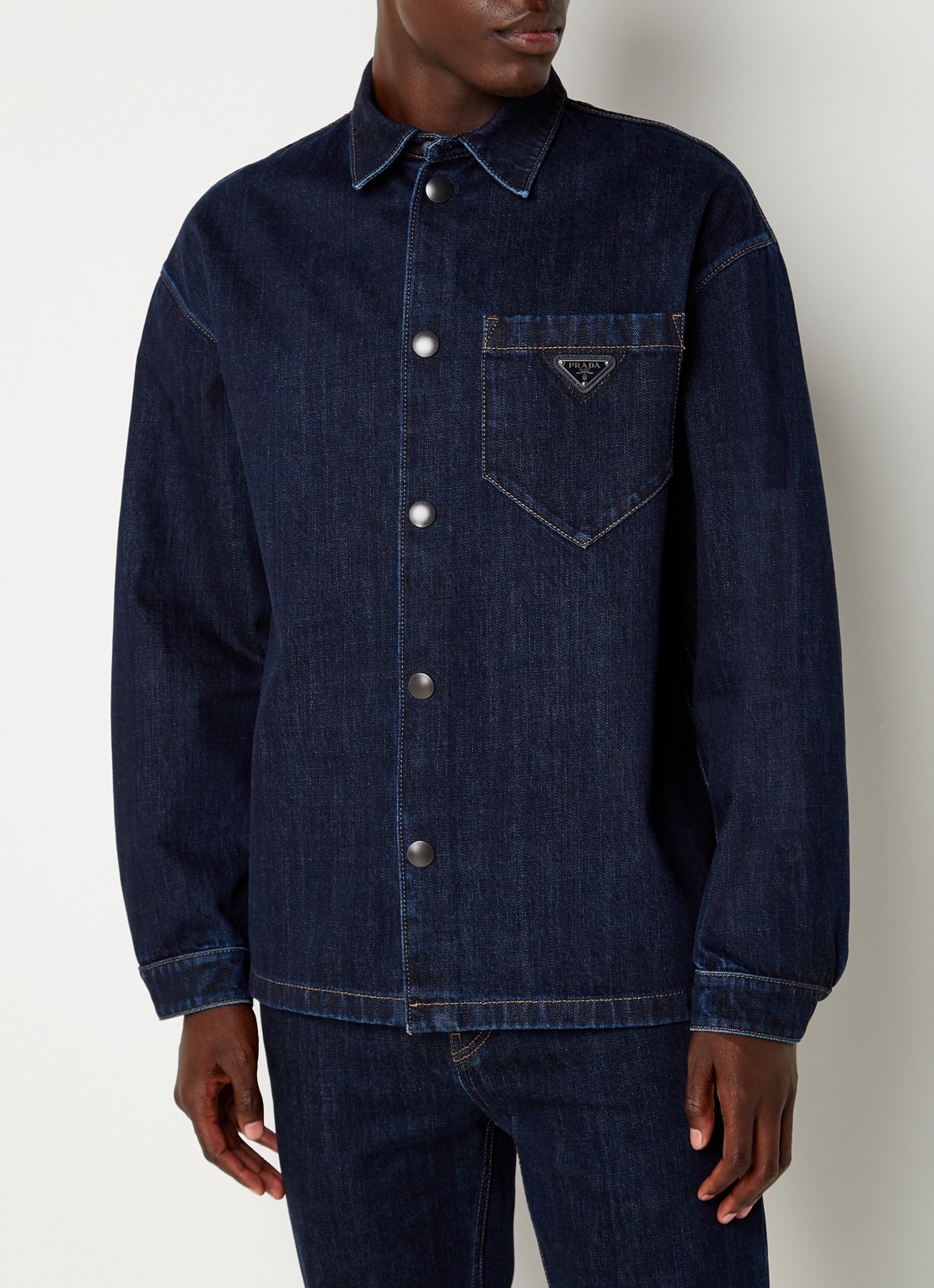 Prada Oversized overhemd van denim met logo - detail 3 indigo