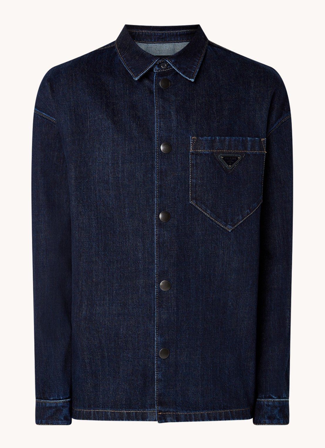 Prada Oversized overhemd van denim met logo - voorkant indigo