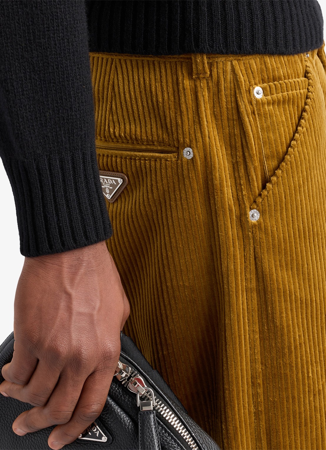 Prada Pantalon van corduroy - detail 4 okergeel
