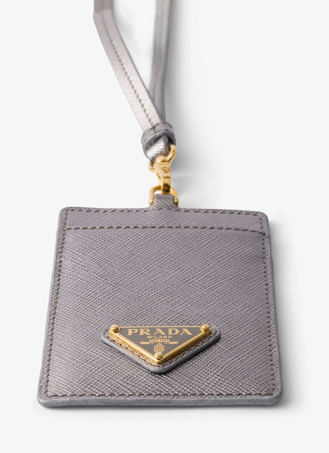 Prada Pasjeshouder van kalfsleer met afneembaar koord - detail 3 zilver
