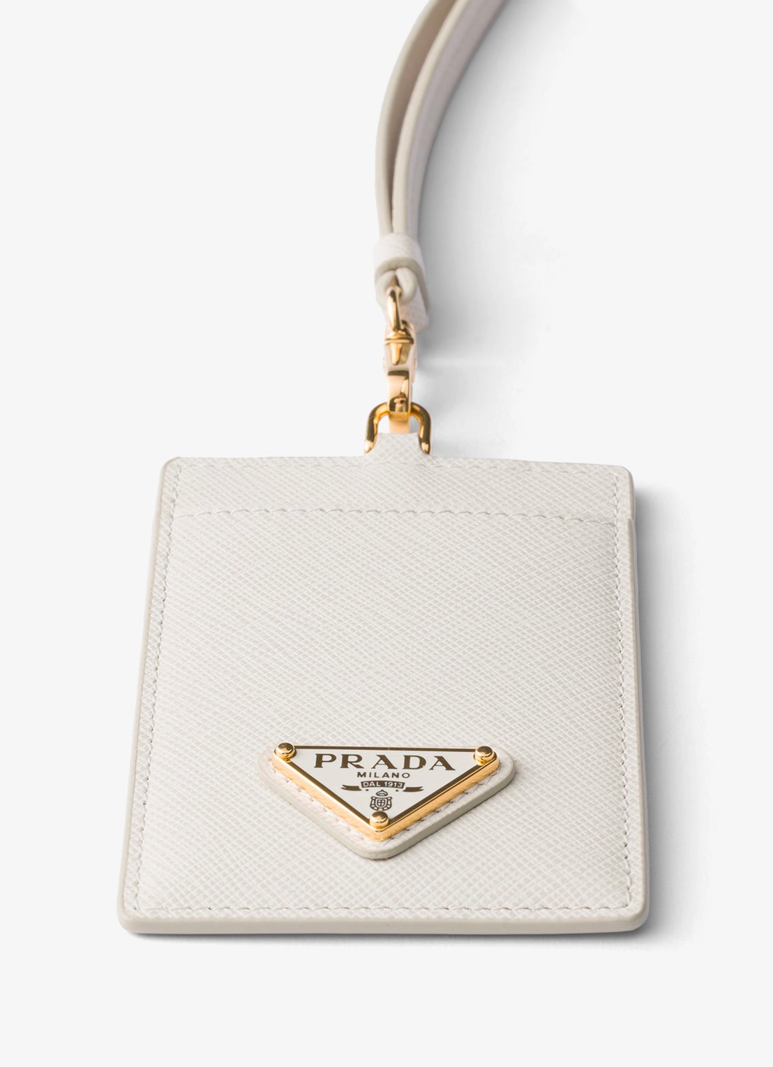 Prada Pasjeshouder van kalfsleer met afneembaar koord - detail 3 gebroken wit