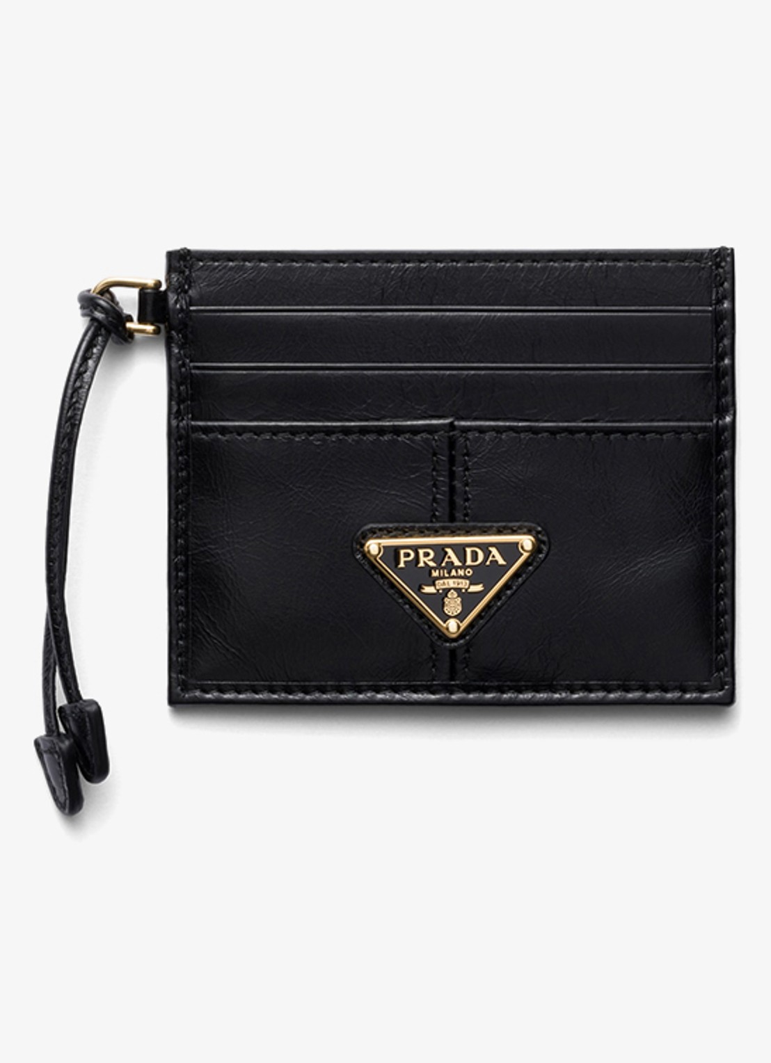 Prada Pasjeshouder van kalfsleer met logo - voorkant 3 zwart