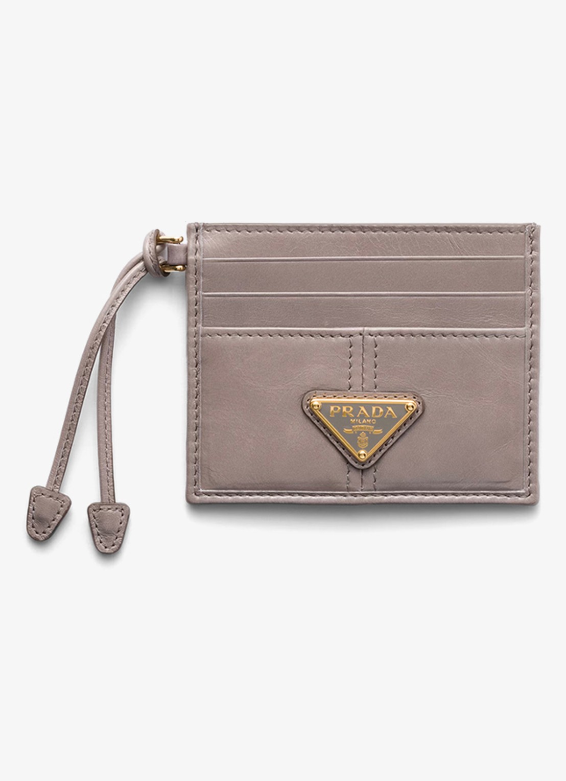 Prada Pasjeshouder van kalfsleer met logo - voorkant taupe