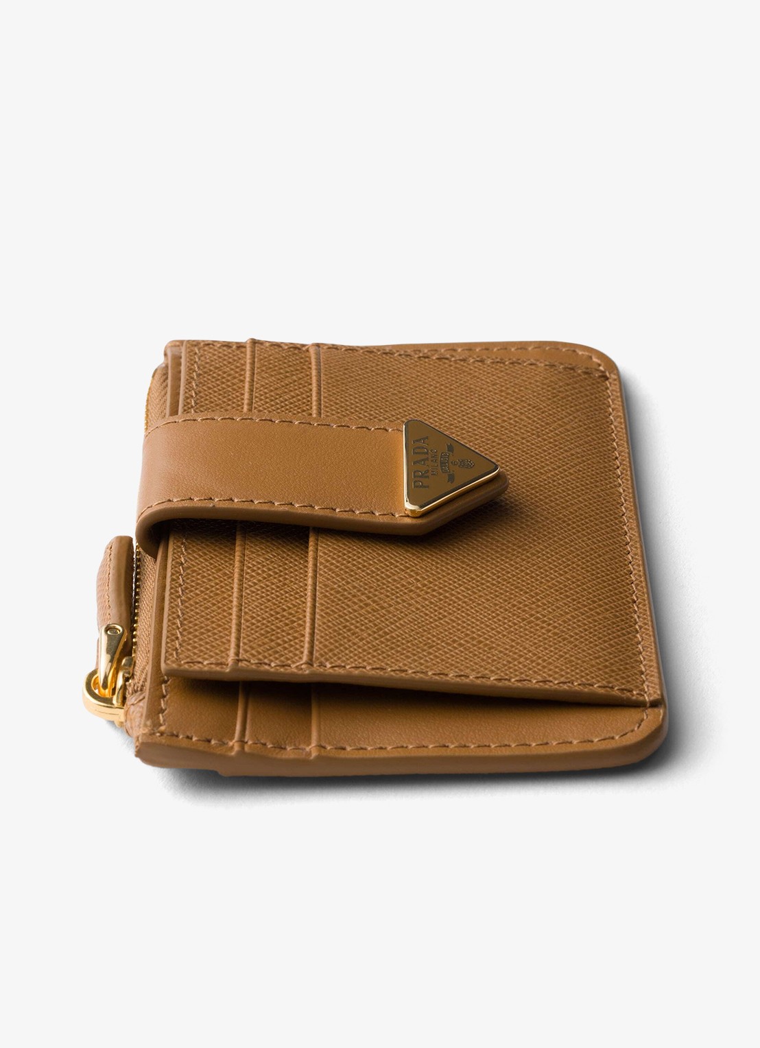 Prada Pasjeshouder van kalfsleer - detail cognac
