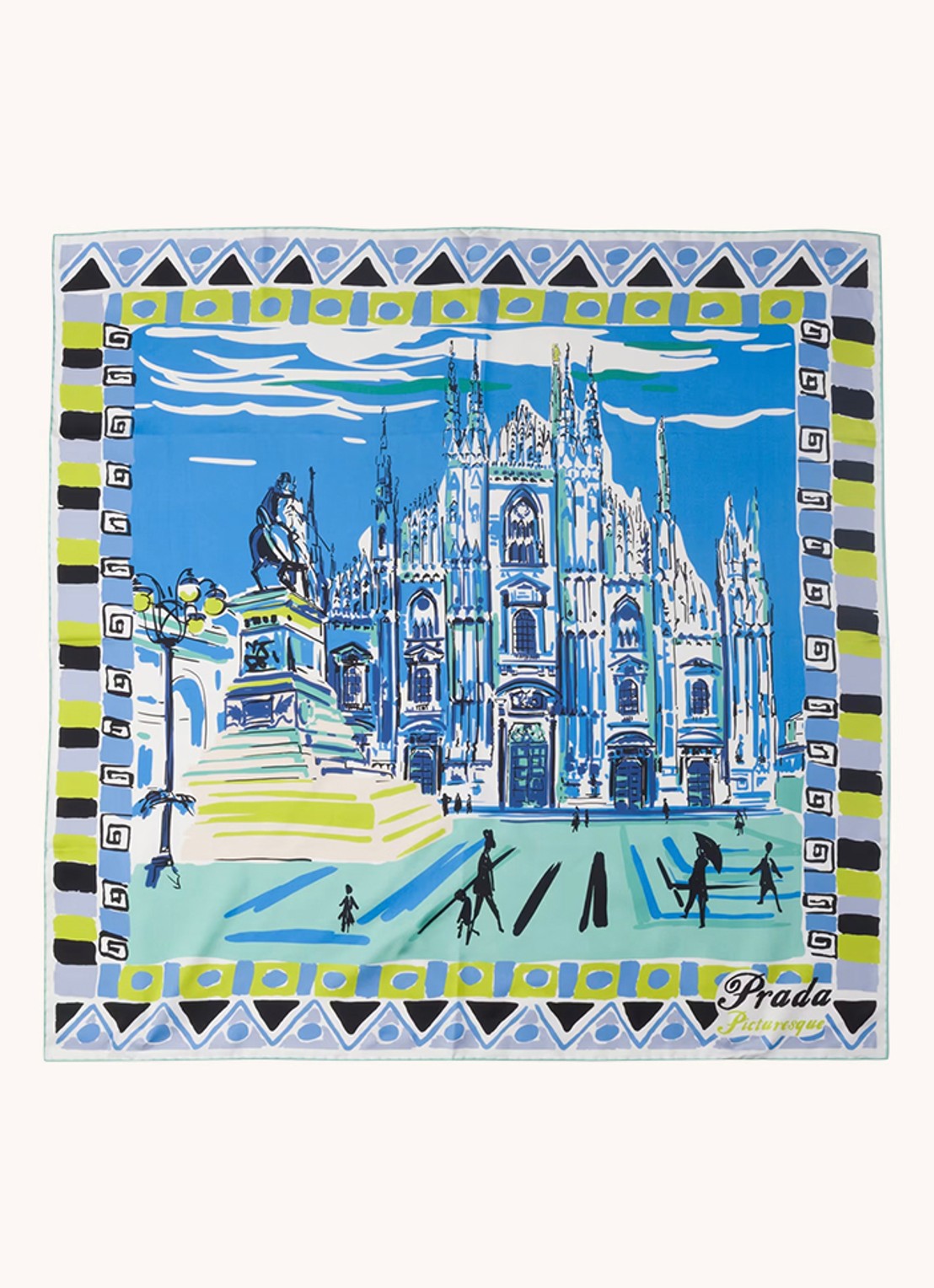 Prada Pittoresque Milan sjaal van zijde 90 x 90 cm - detail 3 lichtblauw