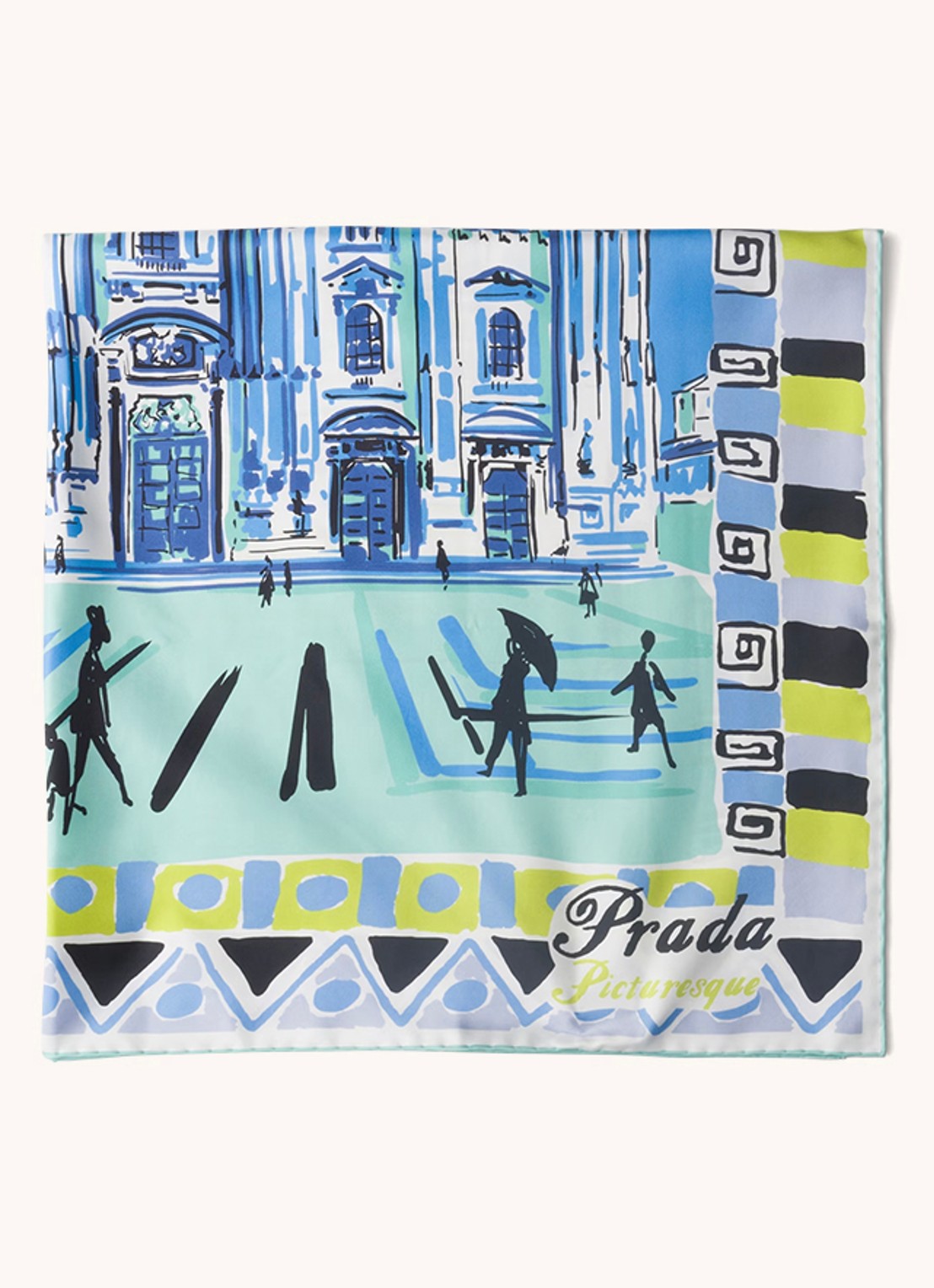 Prada Pittoresque Milan sjaal van zijde 90 x 90 cm - voorkant lichtblauw