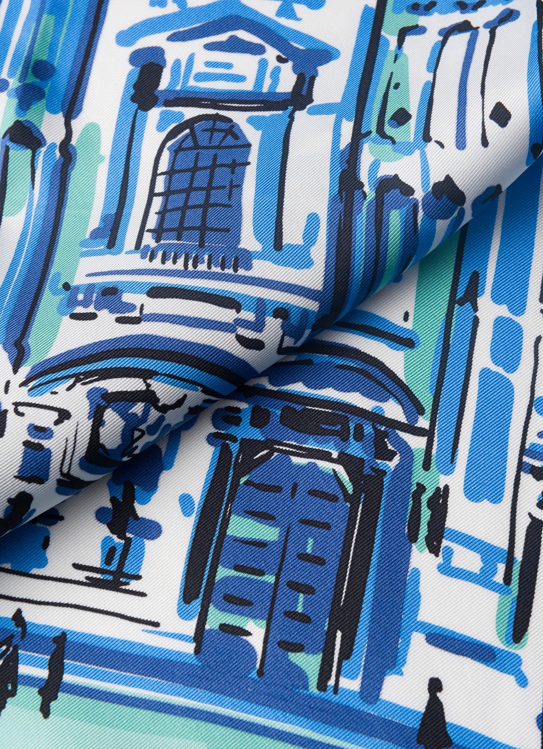 Prada Pittoresque Milan sjaal van zijde 90 x 90 cm - voorkant 2 lichtblauw