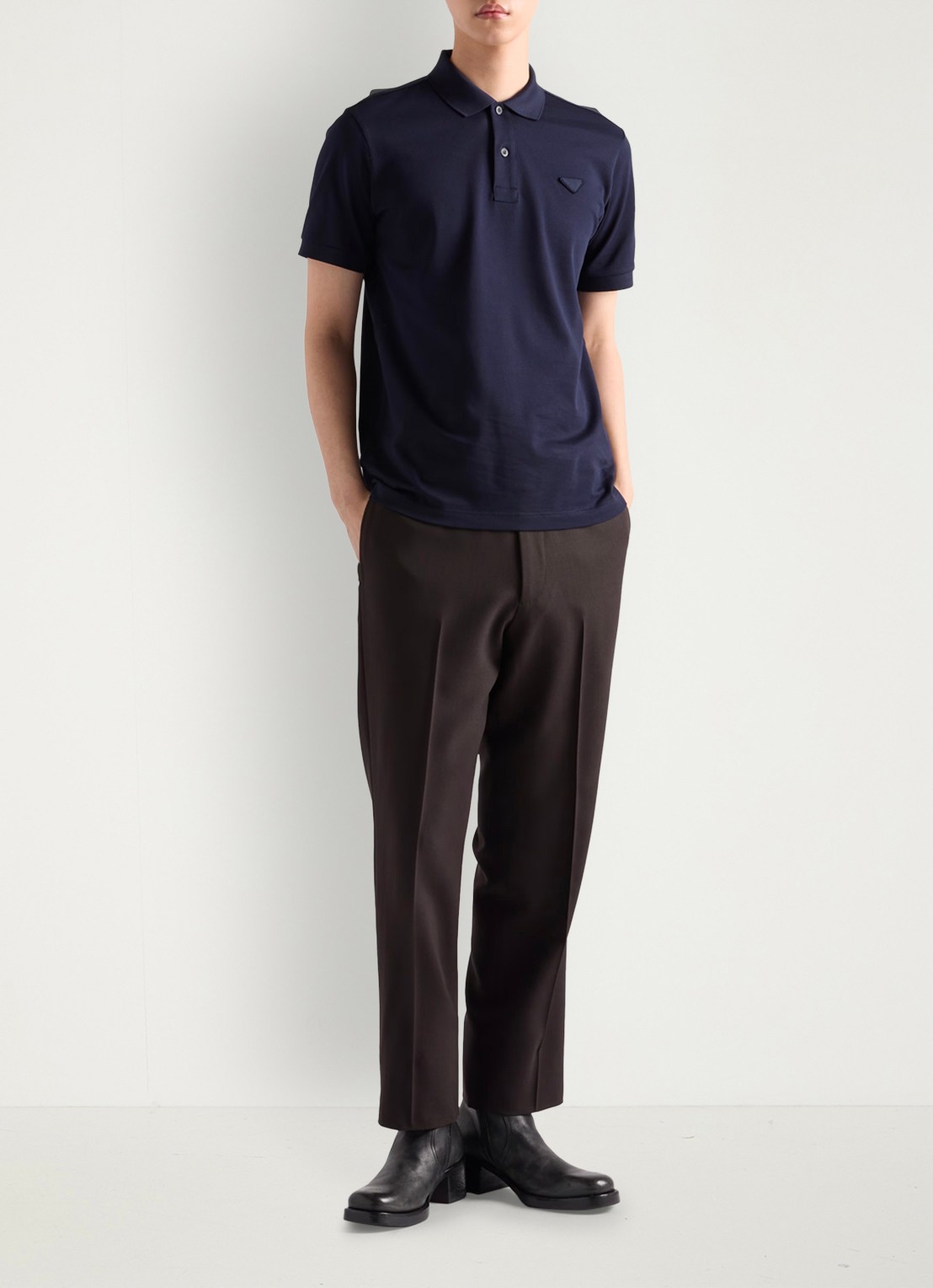 Prada Polo van piqué katoen  - voorkant 2 donkerblauw