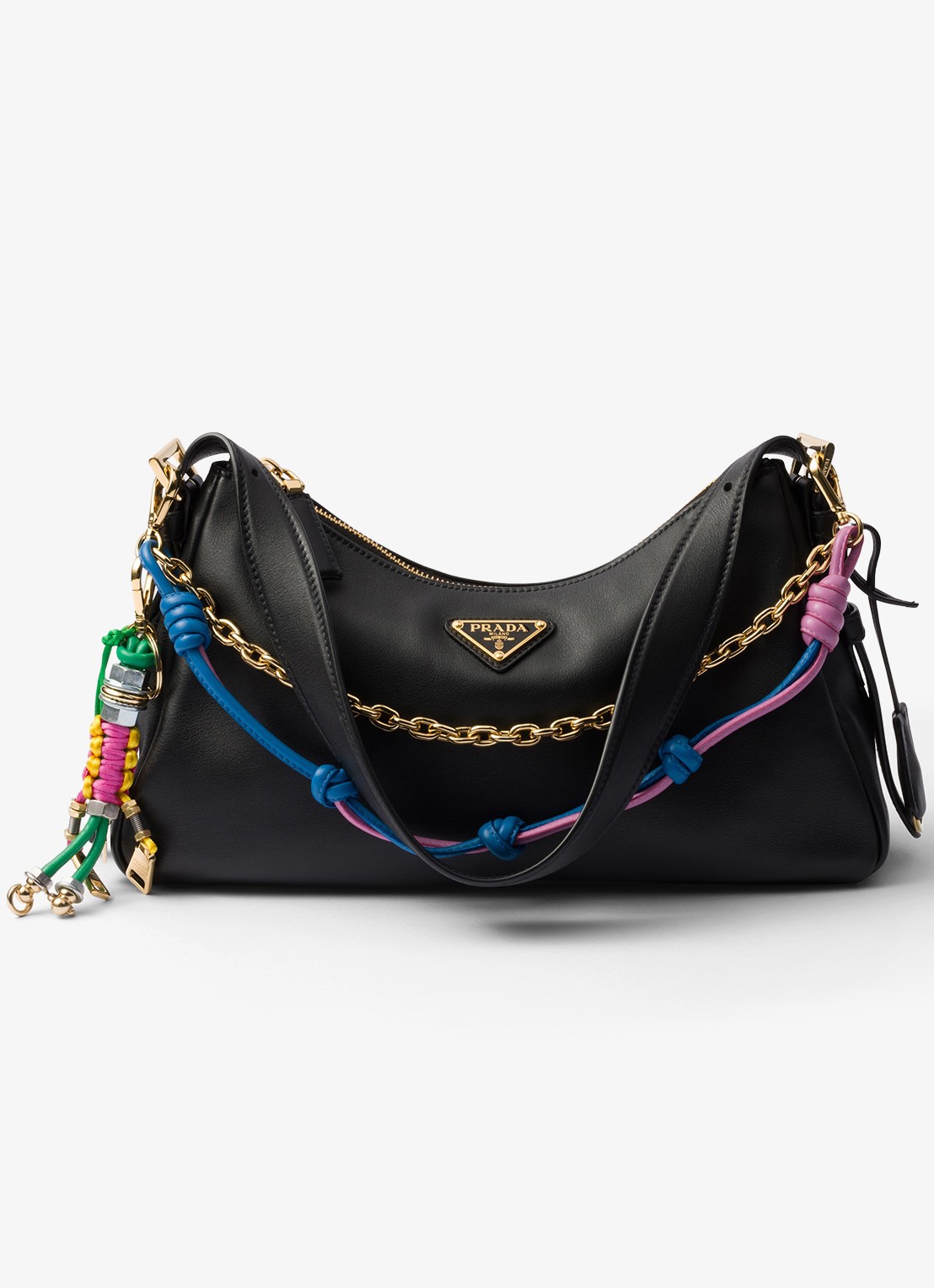 Prada Pop Strings tasbedel met leren details - voorkant 2 blauw