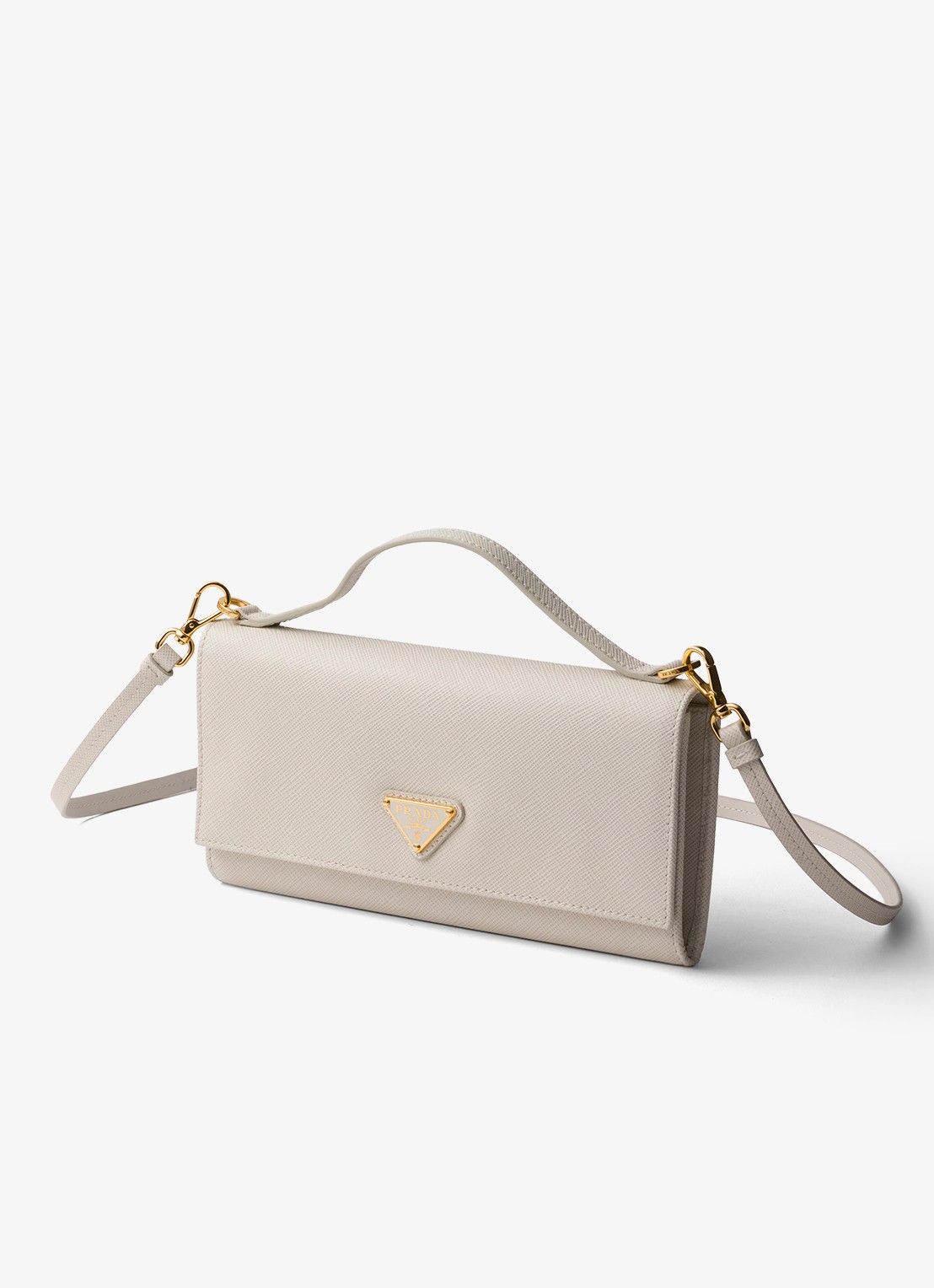 Prada Portemonnee van kalfsleer met afneembare schouderriem - detail 3 gebroken wit