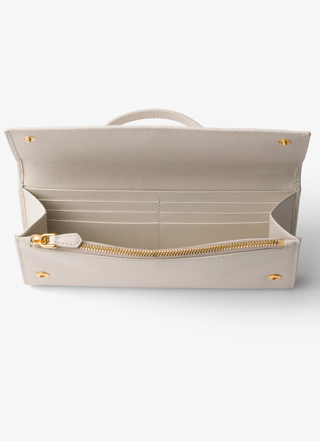 Prada Portemonnee van kalfsleer met afneembare schouderriem - detail 4 gebroken wit